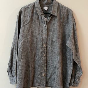 J Jill Love Linen Button Up Blouse Black Pebble Gray
